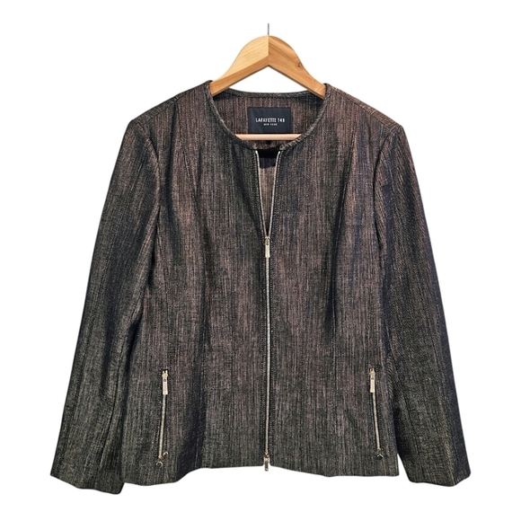 Lafayette 148 Womens Designer Metallic Bronze Zip Front Jacket 12 Acadamia Chic - Picture 1 of 11
